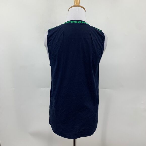 J Crew Tank Womens 0 Navy Green Embroidered Bib Tassel Keyhole Sleeveless Top - Picture 6 of 12